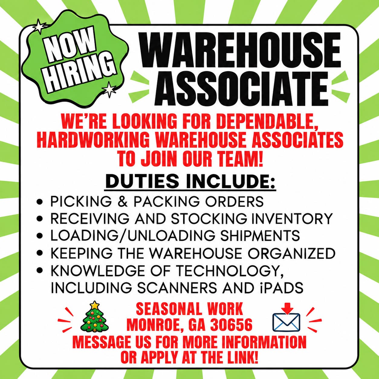 The Jolly Christmas Shop is hiring for the holiday season!
