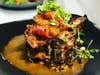 Southern Peach and Fresno Pork Chop with Smokey Collards and Black-Eyed Peas