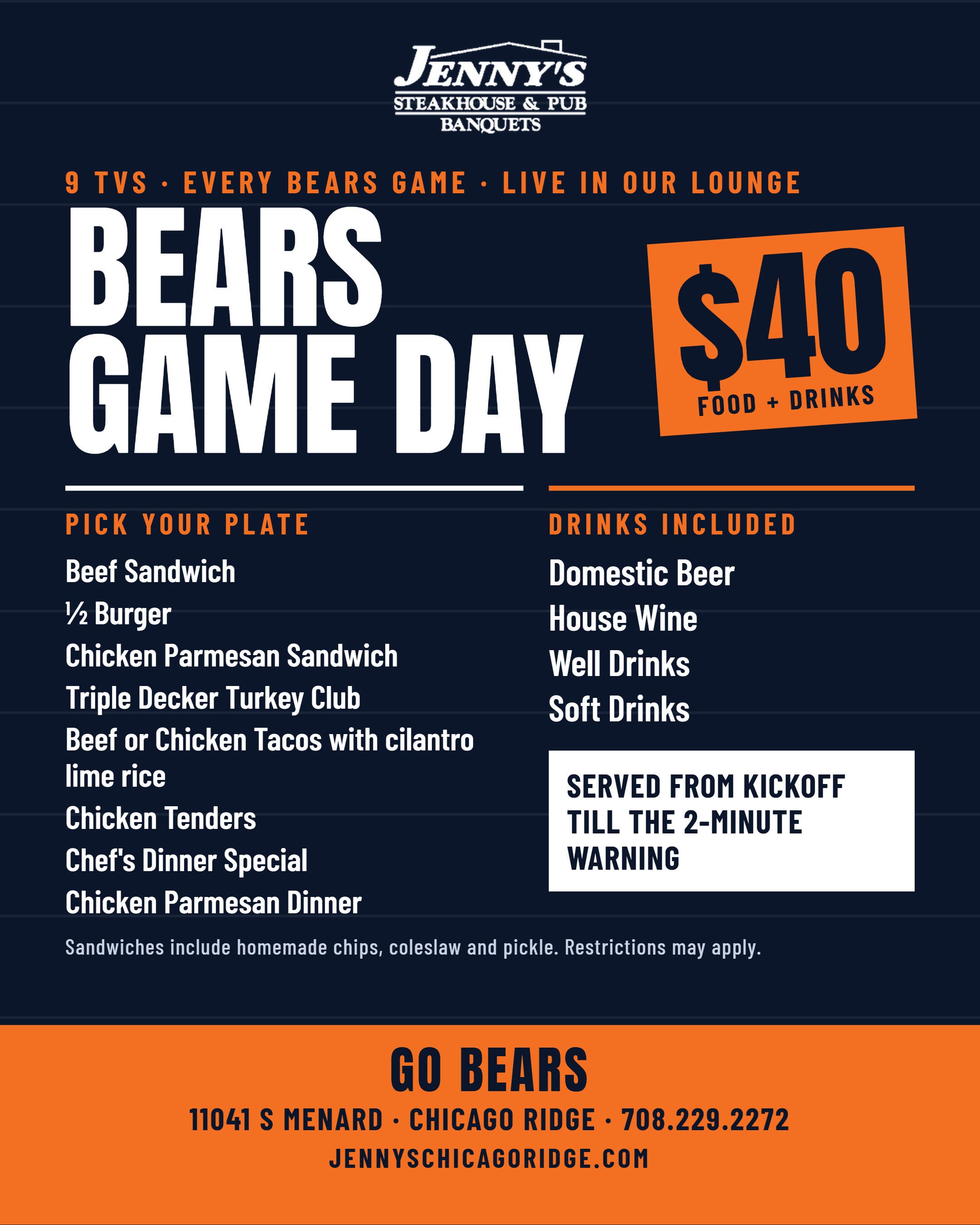 Bears Game Day Packages