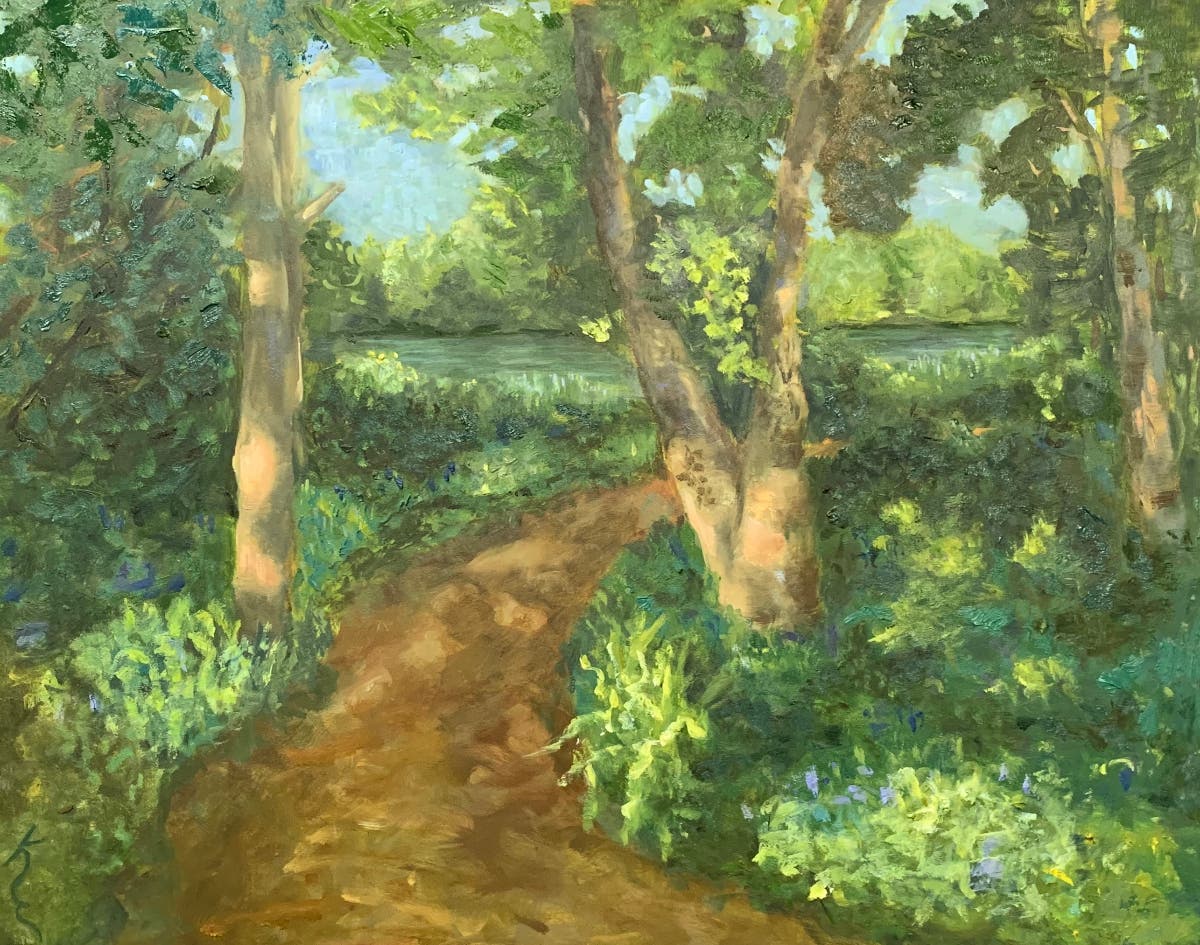 River Glimpses, 16"x20", oil on canvas by Connecticut artist Kate Emery