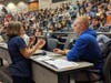 Sue Latocha, RN, explains how medical equipment is used by the clinicians during an open heart surgery. 