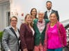 YMCA President and CEO Laurie Goganzer congratulates YMCA honorees Jennifer Lakefield, Stacey DeAlmeida, Bruce Huber, David Hernandez and Marti Huber. 