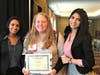 Ashley Biddle (center), the Y's Civic Engagement Program Coordinator, celebrates being honored with the Gail C. Jochen YMCA Values Award at the Model UN conference with delegation officers Alessa Alex and Skriti Nakkeeran from Freehold High School.