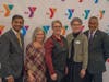  Y President & CEO Laurie Goganzer (center) and Chief Volunteer Officer Michael A. Wright with YMCA recipients of social good awards (L to R)  Ritesh Shah, Kelly Ellis-Foster and Suzanne Dyer. 