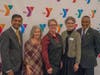  President & CEO Laurie Goganzer (center) and Chief Volunteer Officer Michael A. Wright with YMCA recipients of social good awards (L to R)  Ritesh Shah, Kelly Ellis-Foster and Suzanne Dyer.