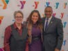 Featured speaker at the YMCA’s Dr. King celebration Maysa Akbar, Ph.D., (center) with Y President and CEO Laurie Goganzer and Chief Volunteer Officer Michael A. Wright. 