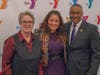 Featured speaker at the YMCA’s Dr. King celebration Maysa Akbar, Ph.D., (center) with Y President and CEO Laurie Goganzer and Chief Volunteer Officer Michael A. Wright. 