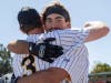 Chabot's Nick Mladinich and Justin Durflinger share a hug in Saturday's win over Skyline.