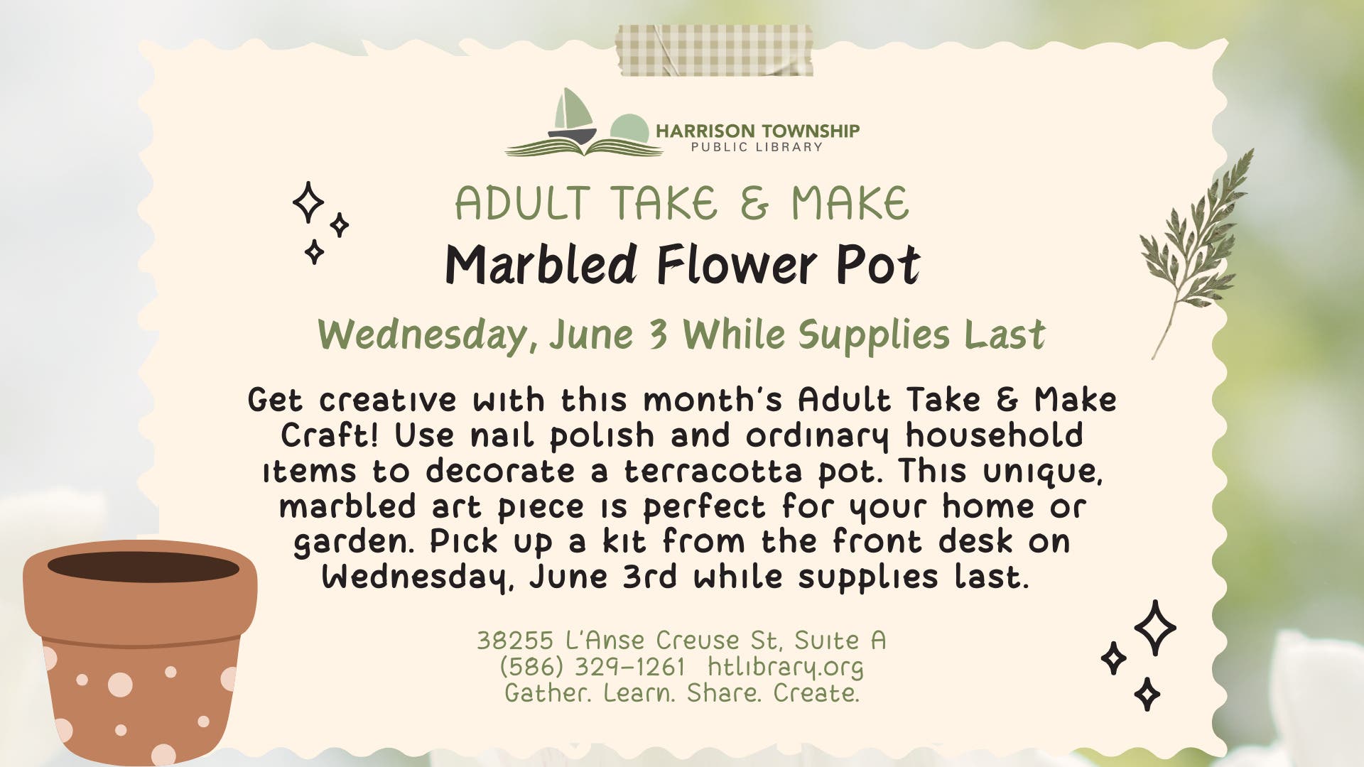 Adult Take & Make Craft: Marbled Flower Pots
