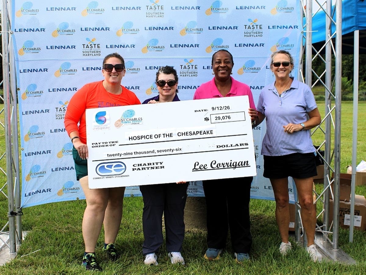Pictured from left are Kerri Stancil, Heather Marchese, Carolyn Herring, presenting the check on behalf of Lennar and Corrigan Sports Enterprises, and Lisa Railey.