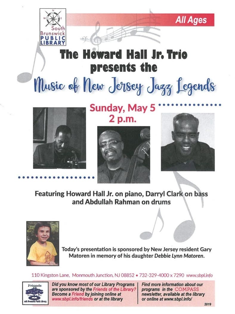 Sunday, May 5 from 2 to 3:30 p.m. at the South Brunswick Public Library, 110 Kingston Lane in Monmouth Jct.