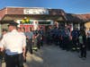 Secaucus police officers, fire and the town Council greet students as they walked into Clarendon school Wednesday morning.