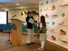 Eileen Higgins, CEO of Girl Scouts of the Jersey Shore, gives Brenna a plaque honoring her.