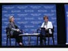 Mandel on stage at the Rutgers Athletic Center interviewing Hillary Clinton before an audience of 5,000+ for the Eagleton Institute.