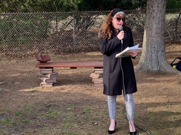 Stocker pictured speaking at an event at River Plaza Elementary School in March of this year. She was part of a team who helped secure a $1 million grant to improve the River Plaza walkway.