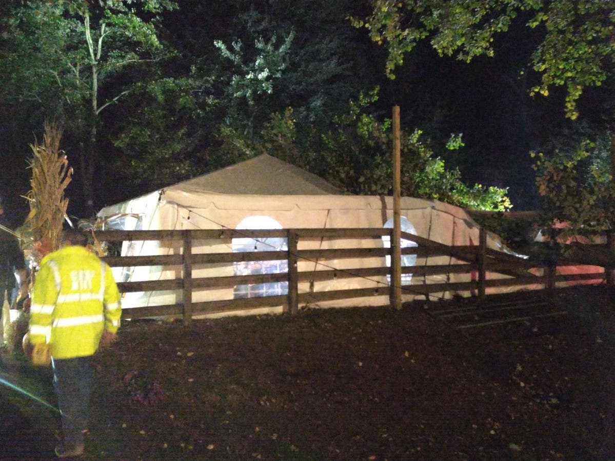 This photo shows the damaged tent Friday night on Cooper Road in the Navesink section.