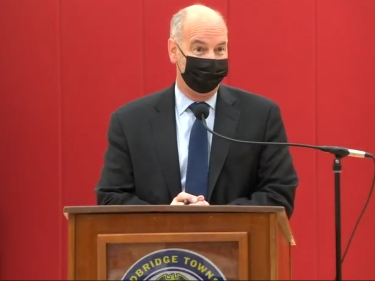 Pomptonian CEO Mark Vidovich spoke before the Woodbridge school board at their meeting Thursday night.