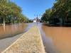 The Raritan River floods downtown New Brunswick, right next to the luxury Hyatt Regency hotel.