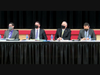 Woodbridge superintendent of schools Joe Massimino, second left, and board lawyer Jonathan Busch at far right, with the BOE.