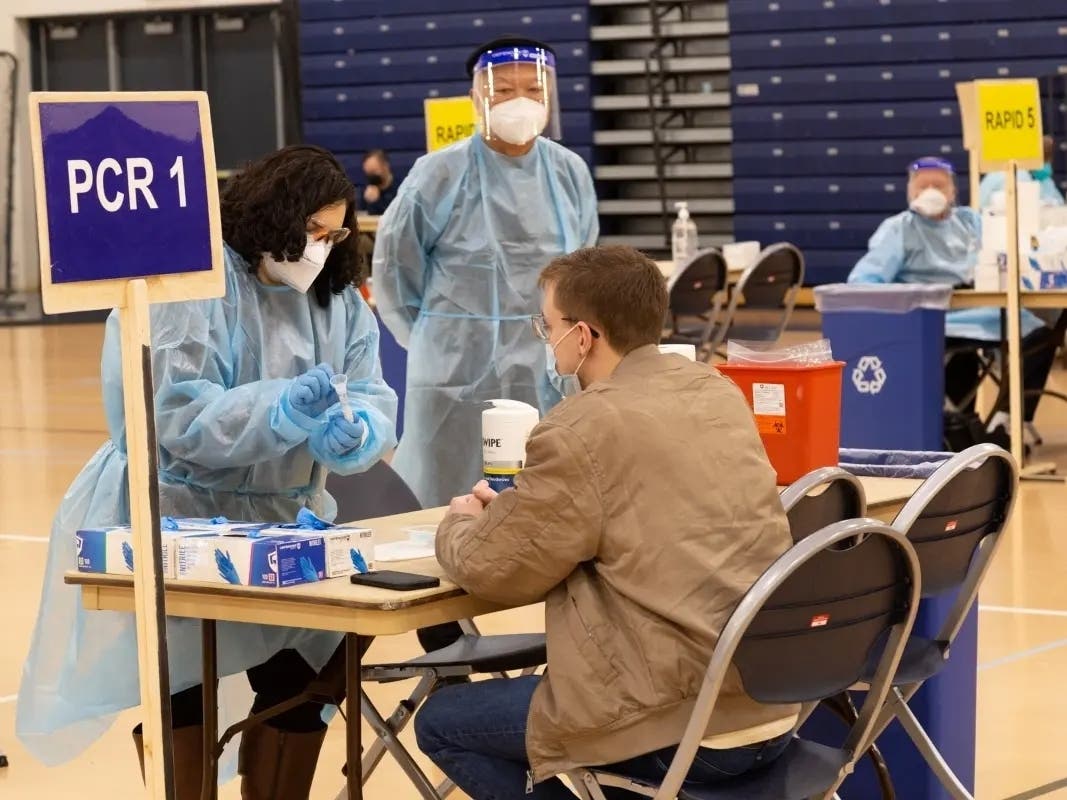The free testing site at the Robert J. Collins arena on the Brookdale campus.