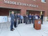 Monmouth County Sheriff Shaun Golden speaks at the press conference outside the new Middletown Twp. building Tuesday.