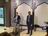 A photo from Wednesday's press conference at the mosque: At the podium is Selaedin Maksut, CAIR-NJ executive director, and beside him is Dr. Atif Nazir, director of the Islamic Circle of North America’s Council for Social Justice.