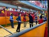 Kids played human foosball.