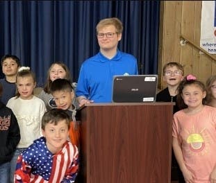 Tim Rohrer with Bayview Elementary School Students. Rohrer speaks at schools across New Jersey.