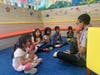 Teaching kids meditation Wednesday at the Katherine Steffens Annex.