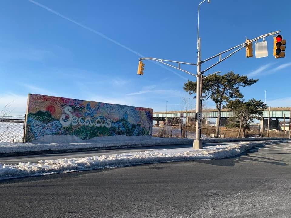 They would go behind this mural, at 35 Meadowlands Parkway.