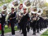 The Rutgers marching band, the Marching Scarlet Knights, perform down College Avenue.