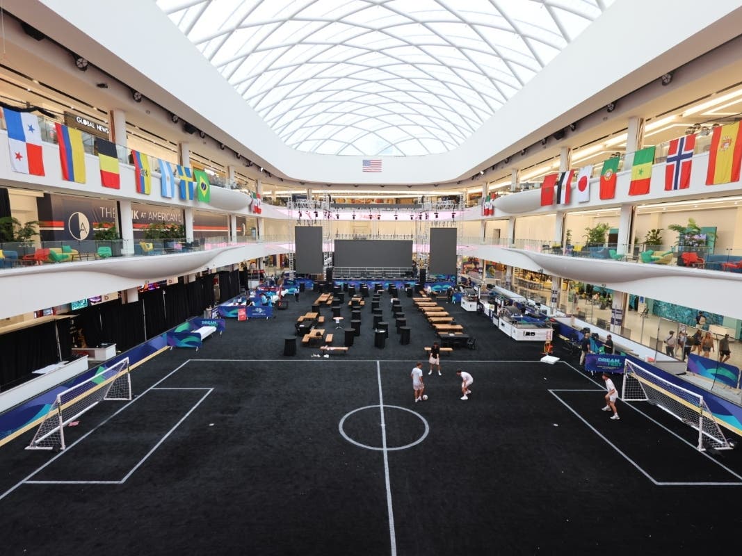 All the World Cup watch parties at American Dream are held in the area that used to be the ice rink. It's been transformed into an indoor soccer field for kids to play on, and has a huge LED screen to watch all the games.
