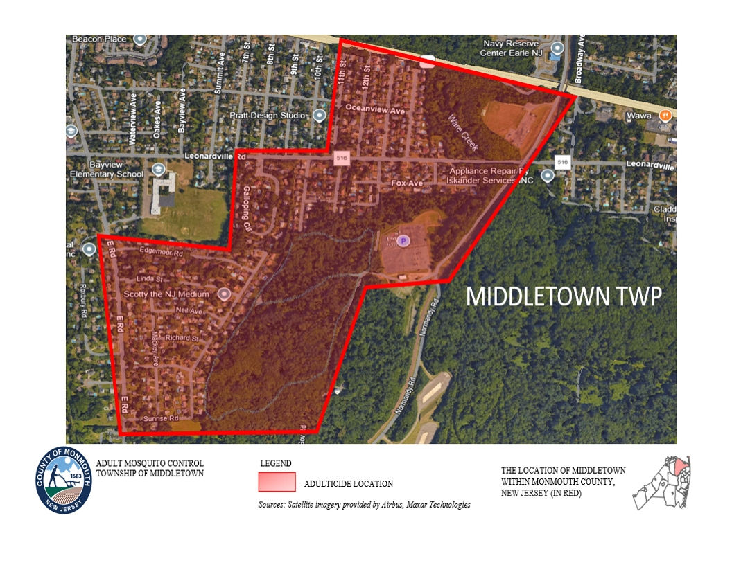 The area where the county will spray from 3 - 6 a.m. Thursday.