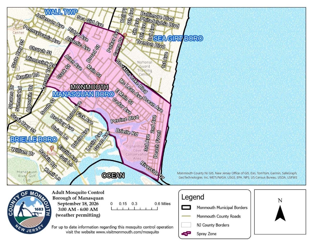 This will be done from 3 - 6 a.m. Friday throughout the whole town of Manasquan.