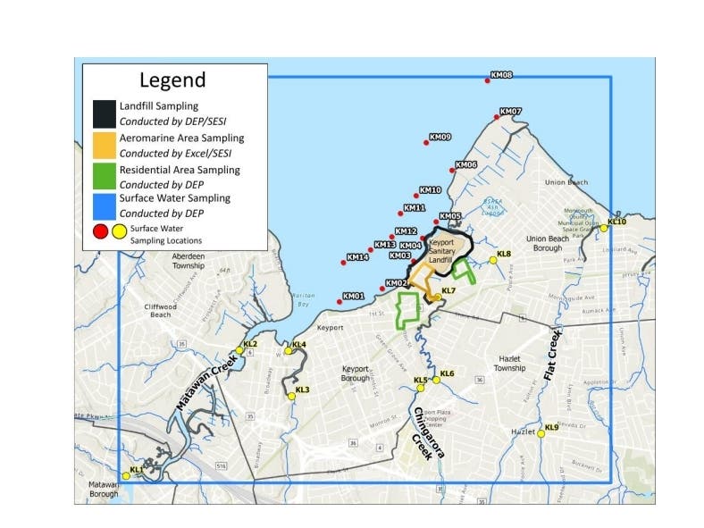This map shows the areas where the state pulled soil and water samples.