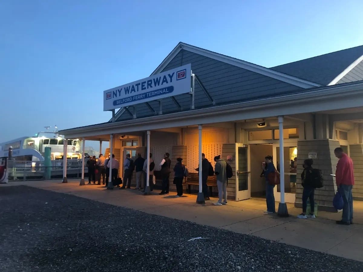 A photo of the Belford ferry terminal around dawn on Sept. 8, the first day NY Waterway took service back over from SeaStreak.