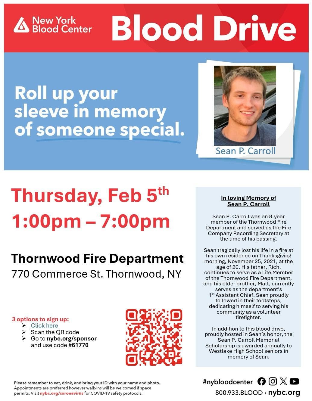 Blood Drive in Loving Memory of Sean P Carroll