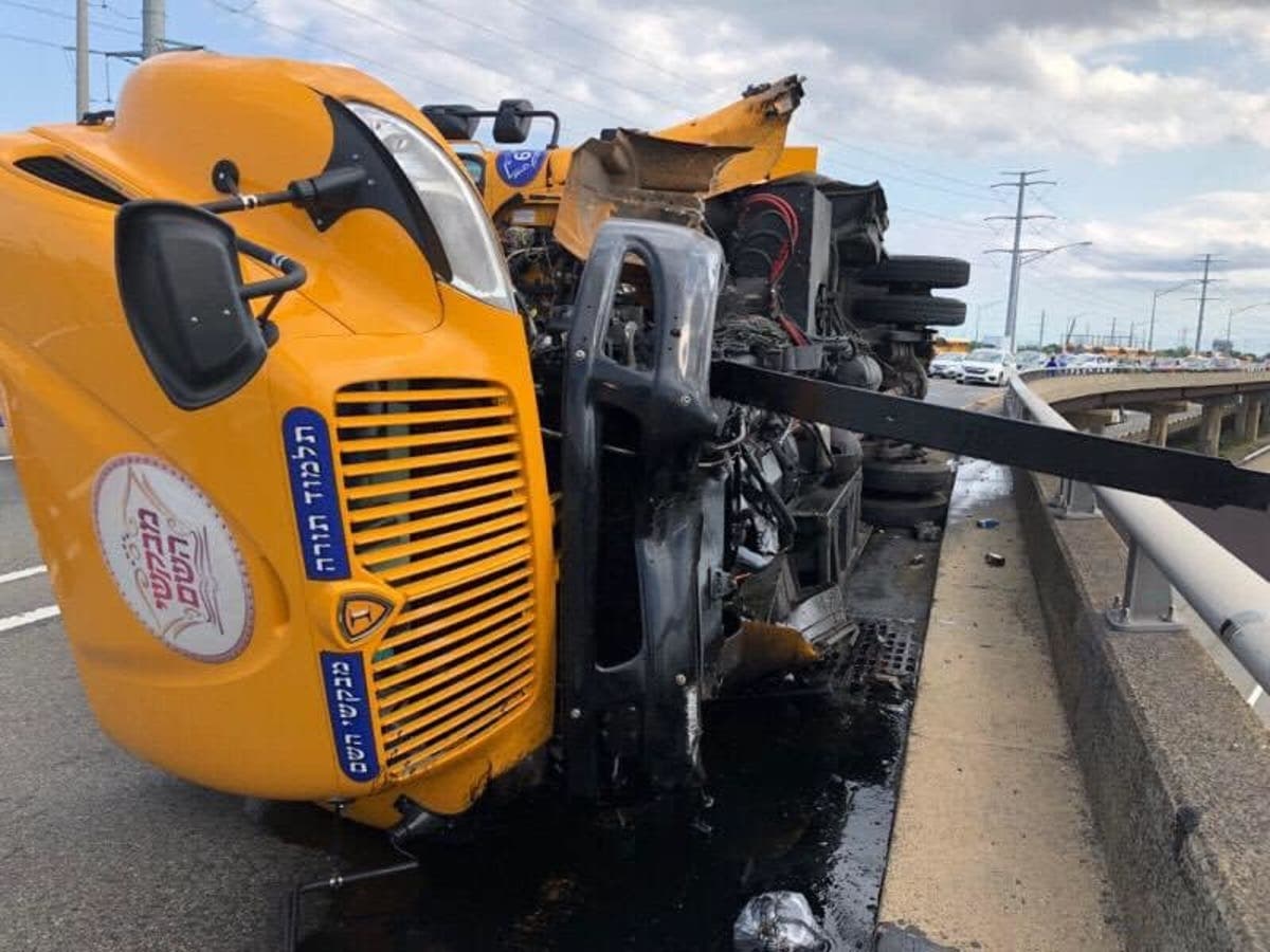 School Bus Overturns On NJ Turnpike: 4 Kids, 1 Adult Hospitalized ...