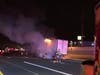 A video shows firefighters battling a tractor trailer fire on Route 22 in Bridgewater early Wednesday morning.