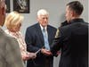 Sworn in by Fanwood Mayor Colleen Mahr, Tyler Flowers was surrounded by his family, and had his grandfather hold the bible during the ceremony. 