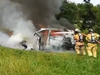 An East Brunswick woman is lucky to be alive after her car went off the highway, overturned and burst into flames Monday.