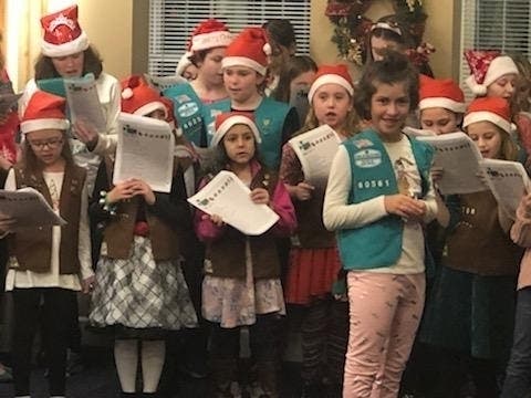 Troop 60651 singing Christmas carols at a Hillsborough Township senior center.