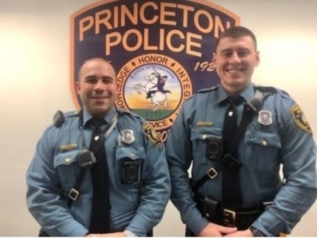 From left: Ptl. Brandon Rios and Ptl. McLean Lipschutz wearing Axon Body Worn Cameras.