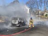 A car burst into flames in the Bradley Gardens section of Bridgewater on Wednesday morning.
