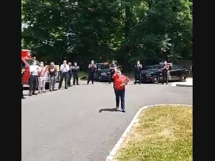 Bernards Township Police honored its first female officer Gina Loschiavo's retirement on Tuesday with a "walk-out" ceremony.​