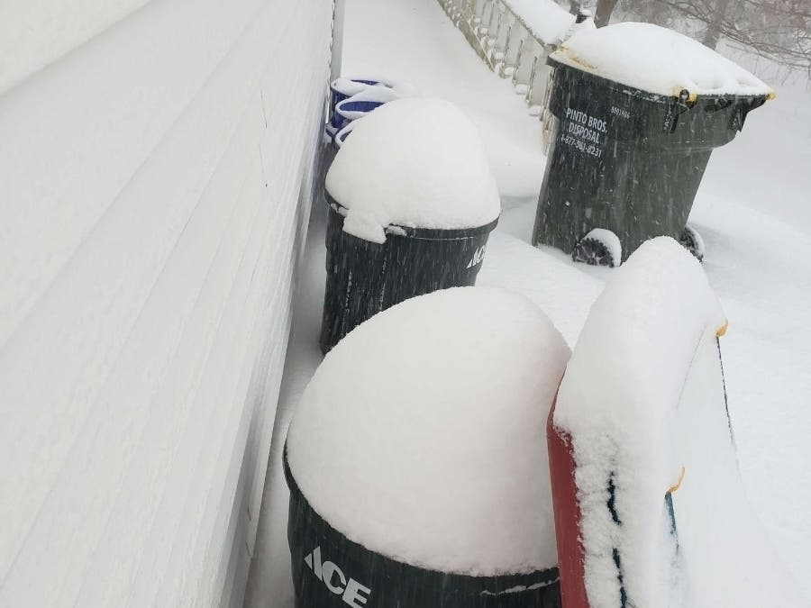 Residents are asked not to put their recycling on the curb until the snow has lightened and should expect delays this week.