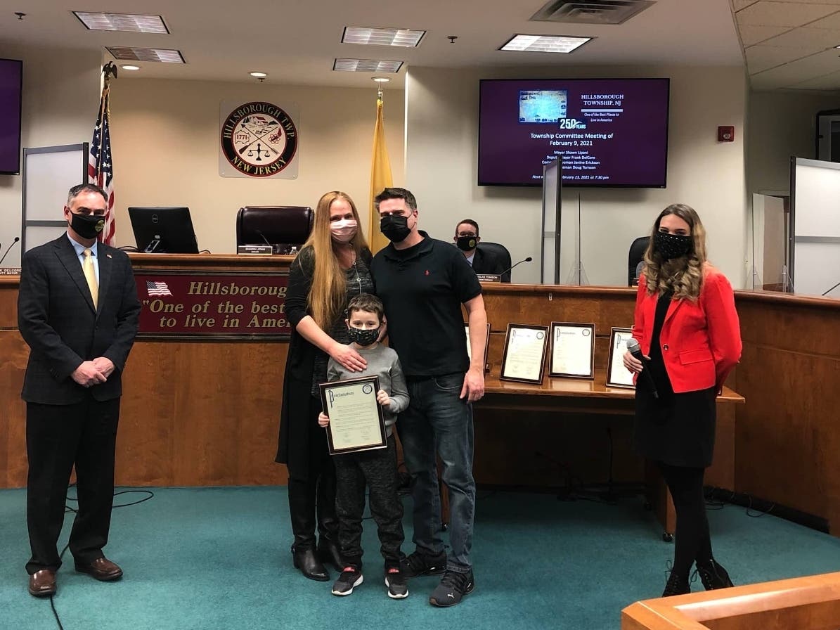 Nine-year-old Owen Boccassini of Hillsborough was recently honored by the township committee for raising more than $2,500 in toys to donate to a local children’s hospital.