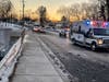 A driver was rescued by Clark firefighters after the dump truck overturned on icy roads in the township.