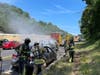 The Hyundai Sonata caught fire at 2:33 p.m. on I-78 east.