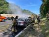 The Hyundai Sonata caught fire at 2:33 p.m. on I-78 east.